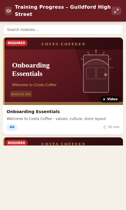 Training module catalogue widget