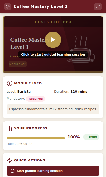 Training video player widget